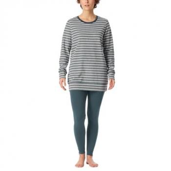 Damen Schlafanzug lang Ringel Leggings jeansblau