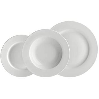 Piatti porcelanati bianchi essenziali, set da 12 con bordo
