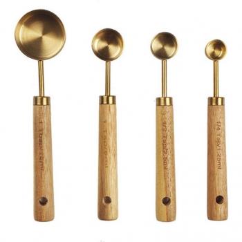Cucharas de pesaje de acero inoxidable, set de 4 con mango de madera