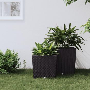 VidaXL Blumentopf Pflanzkübel mit herausnehmbarem Einsatz Braun 21/32 L PP-Rattan (1 St)