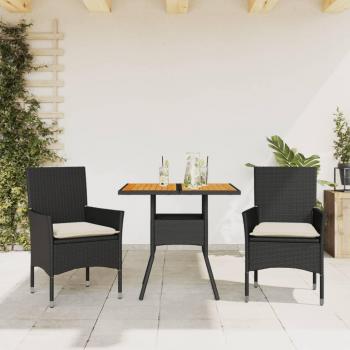 VidaXL 3-tlg. Garten-Essgruppe Schwarz mit Kissen aus Poly Rattan und Akazie