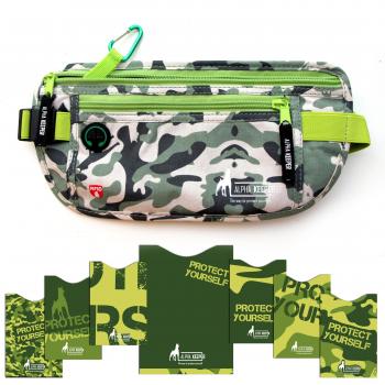 Anti-Theft Camo Green RFID Wallet Belt and Blocking Sleeves by Alpha Keeper
