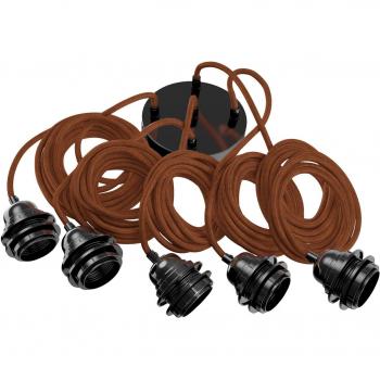 Hoopzi Vintage Deckenpendel 3,5 m – Textilkabel, 5‑E27‑Scheinwerfer (ohne Lampe)
