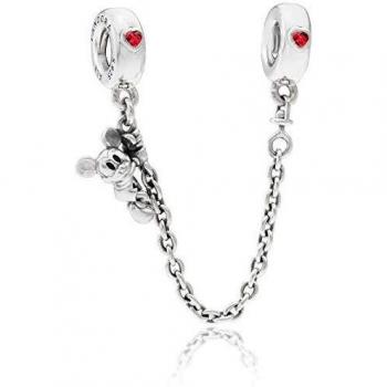 PANDORA Cadena de Seguridad Mickey Escalador Disney Plata Circonitas Cúbicas Rojas