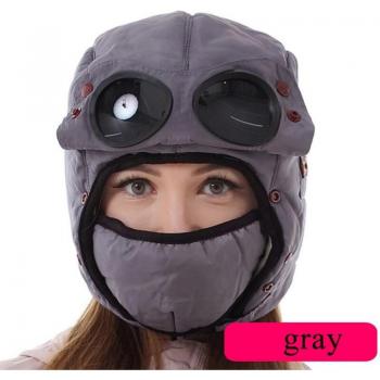 Men Women Windproof Winter Hat with Face Protection and Removable Glasses