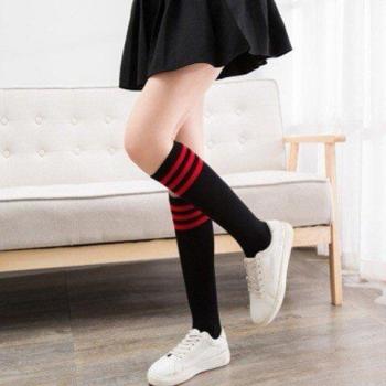 Calcetines largos de algodón con diseño de rayas, para mujer y niña, estilo Harajuku, cálidos, hasta la rodilla, color blanco