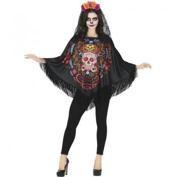 Vestido de Día de los Muertos con Poncho para Mujer