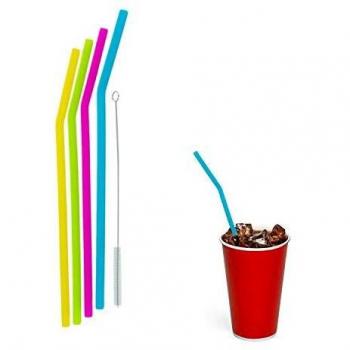 Set de 4 Pajitas de Silicona Reutilizables, Color Negro