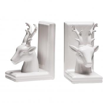 Premium White Deer Bookend Set