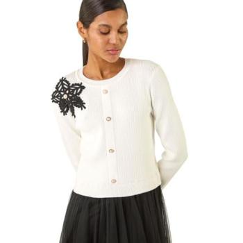 Ivory Knitted Mesh Midi Dress with Buttons – Women's 18