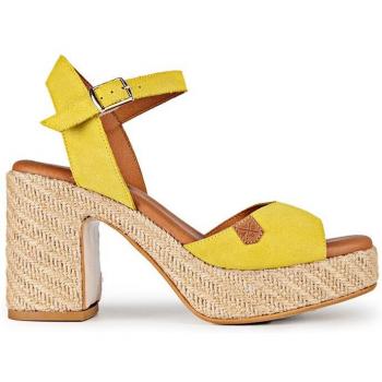 Popa Sandalias de Cuña en Piel Serraje Marsella Amarillo