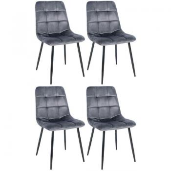 Lot de 4 chaises modernes en tissu velours gris foncé et structure en métal noir