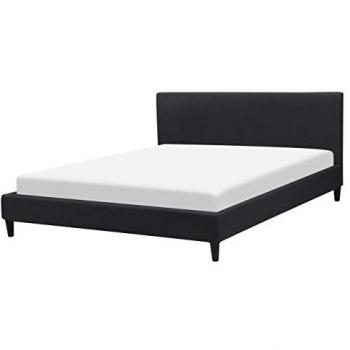 Lit King Size 160x200 cm en Tissu Noir avec Cadre à Lattes Design Moderne et Rétro