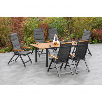 MERXX Garten-Essgruppen-Set „Tilos“ (7 Teile), 6 Klappstühle, inkl. ausziehbarer Tischplatte