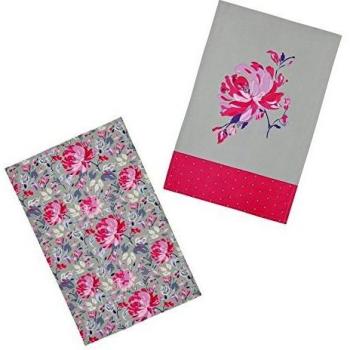 KitchenCraft 'Grey Flower' Printed Tea Towels, 70 x 47 cm