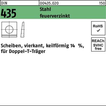 Feuerverzinkte I-Scheibe DIN 435 13,5 mm für T-Träger 14% Neigung 100 Stück