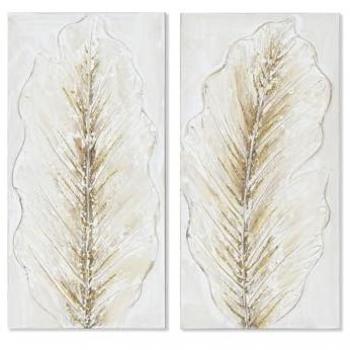 Arte Botánico: Cuadro Blanco Dorado con Hoja de Planta