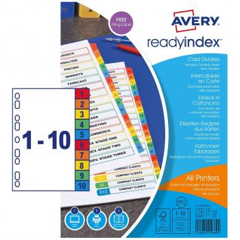 Avery 05065501 A4+ ReadyIndex Extra Wide Pre-Printed Index Tabs 1-10 Numeric