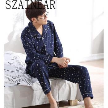 Men's Cozy Dark Blue Plaid Sleepwear Coat