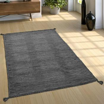 Tapis Coton Gris Nature 160x220 cm avec Franges