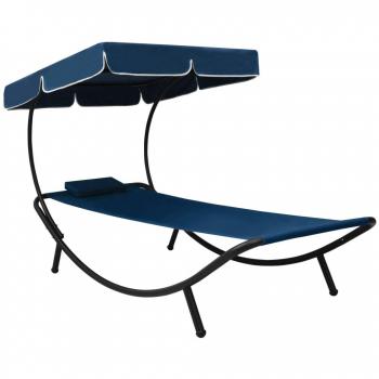 Toldo e Almofada Azul Espreguiçadeira VidaXL