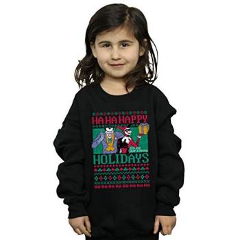 Harley Quinn & Joker Festive Cheer Sweater for Little Girls (Black, 5‑6)
