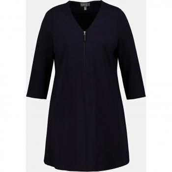 Abito midi elasticizzato con zip, scollo a V e maniche 3/4, Donna, Blu, Taglia: 64