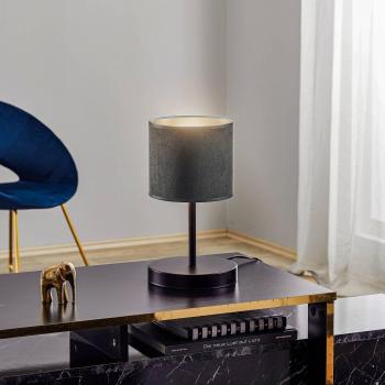 Lámpara de mesa Emibig Hilde, 1x E27, pantalla redonda negra y tela gris