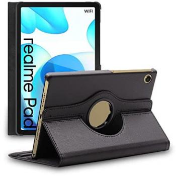 Étui Housse Noir en PU Cuir pour Realme Pad 10.4 (2021) avec Rotation 360°