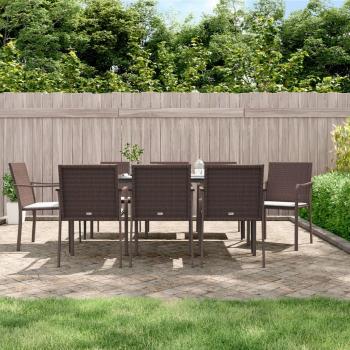 VidaXL Garten-Essgruppe, 9-tlg. mit Kissen aus Poly Rattan und Stahl