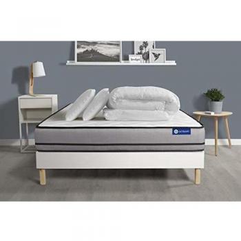 Pack Dormir Matelas ACTIFLEX Night 200x200 Ressorts ENSACHES 3zones Confort + sommier KIT Blanc + 2 oreillers + Couette