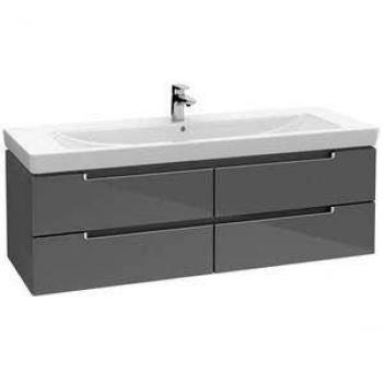 Villeroy und Boch Subway 2.0 Waschtischunterschrank 128,7x52x44,9 cm, Weiß Holz, mit silbernem Griff