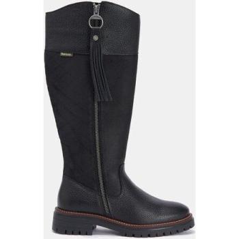 Black Leather Barbour Ingrid Knee-High Boots for Women, Size S