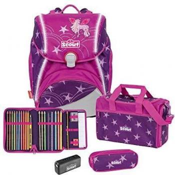 Scout Alpha Deluxe Schulranzen Bundle (4‑teilig) – Safety Light Unicorn Star