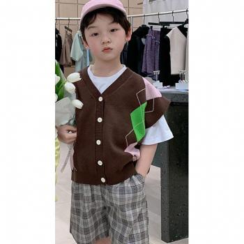 Kids Knitted V-Neck Vest with Flying Sleeves