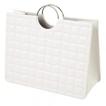 Borsa Portariviste in Ecopelle Bianca con Manici Argentati 38 x 35 x 16 cm
