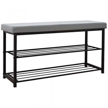 Sleek Steel Shoe Shelf & Seating – Grey, 95 × 33 × 52 cm
