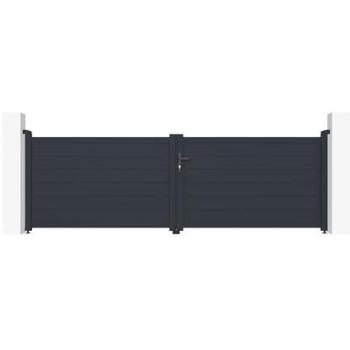 Portón eléctrico batiente gris Eiger 350 x 115 con operador de brazo B500