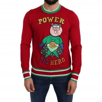Dolce & Gabbana Red Wool Silk Pig of the Year Sweater IT46 S
