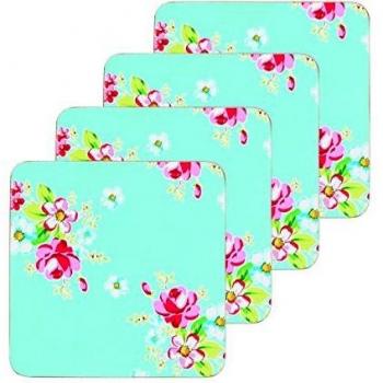 KitchenCraft English Rose Design Cork Coaster Pack – Laminated