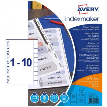 Avery AV07569 Index Maker Divider Set, 10-Part Punched A4