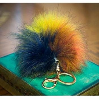 **Piel Sintética Mapache 12 cm con Pom‑Pom de Oro – Llavero 3 para 2