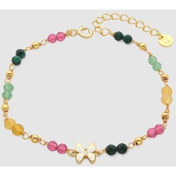 Mariposa Glanzende Armband: 925 Zilver, Groen Kristal, Goudkleurig
