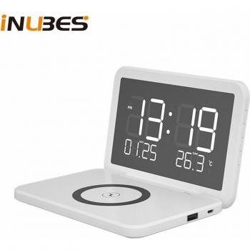 15W Wireless Charger Dock with Alarm Clock and Calendar for Smartphones