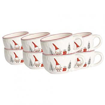 Nicola Spring Patchwork Christmas Cappuccino Cups 500ml White Grey Red 8pc