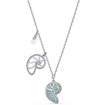 Pendente in Perla di Turchese Nautilus con Rivestimento Rodio Swarovski