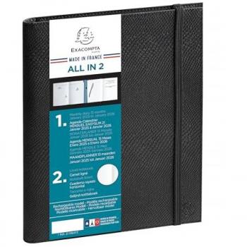 Exacompta Carnet de Notes Mensuel 2025 – Noir, All in 2 EasySlim