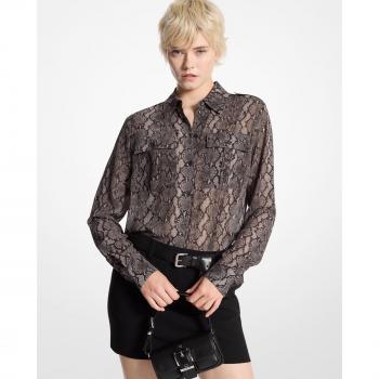 Schwarze Michael Kors MK-Georgette-Bluse mit Schlangendesign – XS Frau