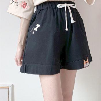 Pantalones cortos de salón para mujer, con bordado y diseño japonés, frescos para el verano