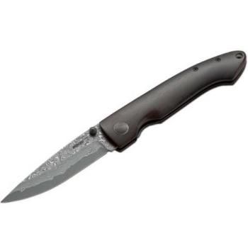 Drop‑Point Damascus Pocket Knife, Ebony Finish – Boker Plus 01BO101